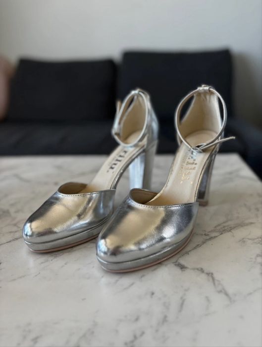 Buty srebrne nowe ślubne