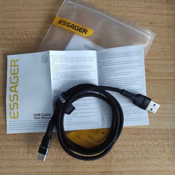 Кабель USB Type-C 2М Essager 3A быстрая зарядка Xiaomi, Samsung, Poco