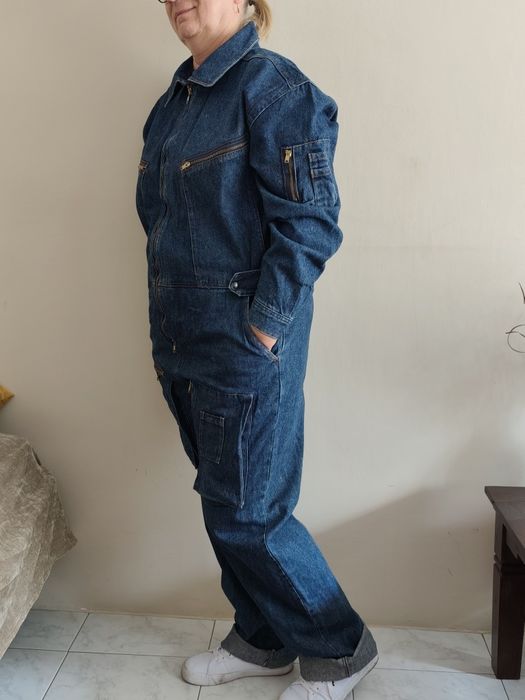 Damski długi kombinezon jeansowy