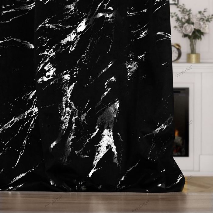 Komplet zasłon czarnych welurowych ze srebrną aplikacją