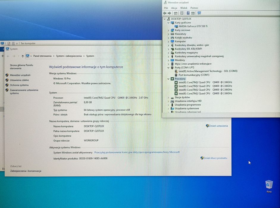 Komputer PC GTX 550TI, 8 GB, Q9400, W10Pro