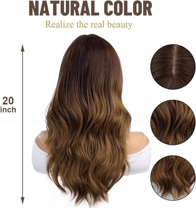 Peruka długie włosy syntetyczne kasztanowe