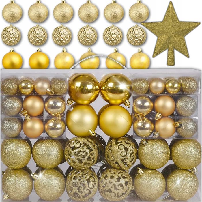 Bombki choinkowe na choinkę zestaw XXL złote 100 + gwiazda NOWE