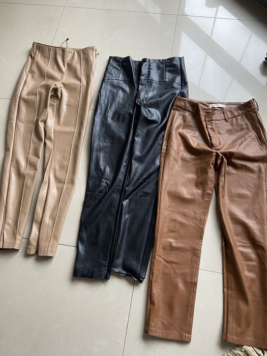 Spodnie Zara 36 eko skóra elastyczna kolor brązowy carmelowy