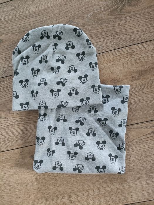 Komplet jesienny czapka komin 2-5 lat szary myszka Miki