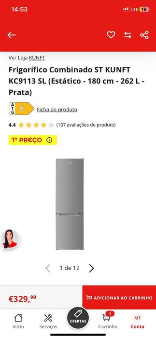 Frigorífico KUNFT 262L – Como novo (Agosto 2025)