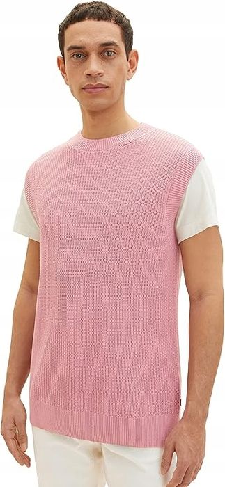 Tom tailor różowy sweter męski bez rękawów z okrągłym dekoltem m 6fa