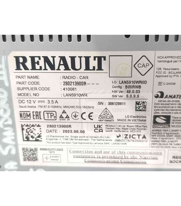 Rádio / Auto Rádio 280213900R - DACIA SANDERO III