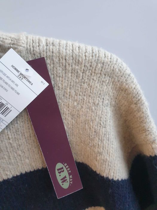 Nowy sweter z metką L męski z wełną golf beżowy La Halle