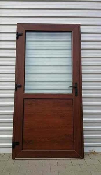 Drzwi zewnętrzne sklepowe PCV 100x210 orzech nowe DOSTAWA CAŁA POLSKA