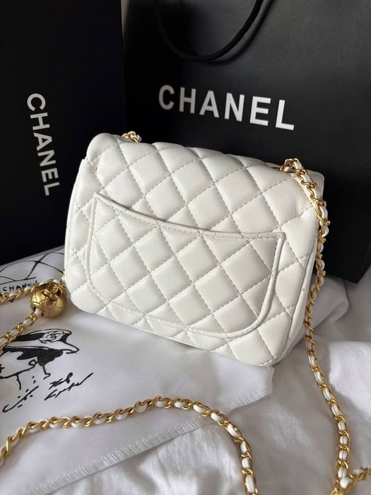 ПРЕМІУМ‼️Chanel Mini 17 Classic Flap Bag in White with Gold / Шанель