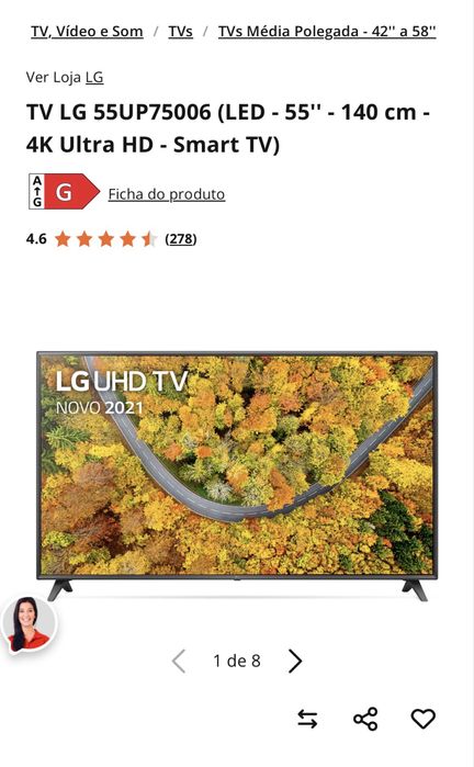 TV LG 55UP75006 (LED - 55" - 140 cm - 4K Ultra HD - Smart TV)
