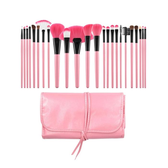 Zestaw 24 Pędzli do Makijażu w Etui Różowe Profesjonalne Pędzle Makeup