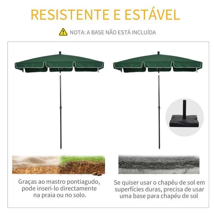 Chapéu de Sol Retangular de Jardim (com Função de Inclinação) - Verde