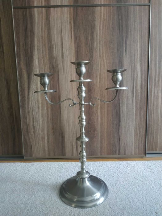 Świecznik metalowy 2x kandelabr vintage retro srebrny duży rozkręcany