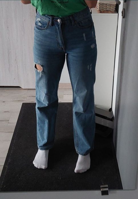 Spodnie jeansy straight proste wysoki stan Cropp 38
