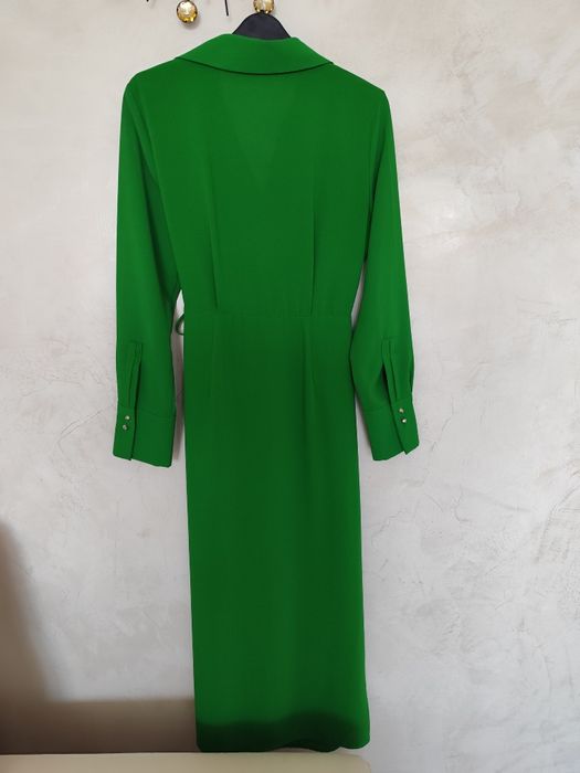 Butelkowa zieleń sukienka maxi mango S długa szykowna Glamour instagir