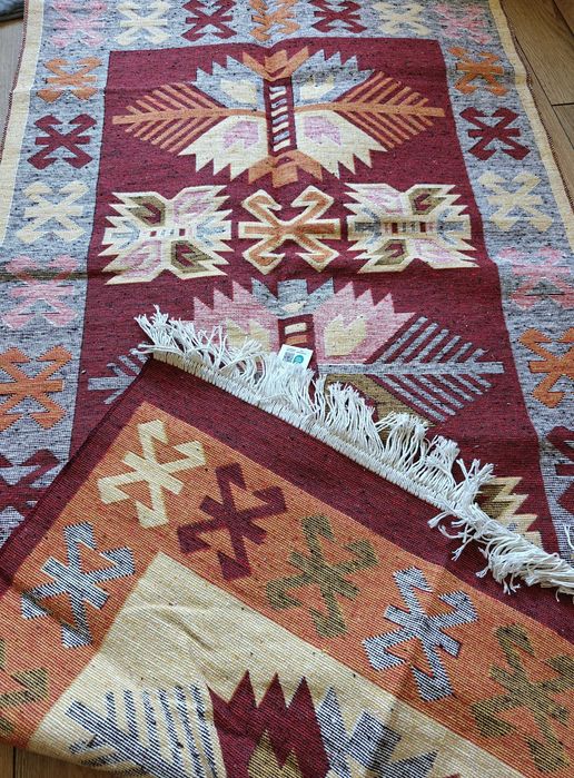 Dywan kilim dwustronny 150x80 dywanik mata chodnik taras balkon frędzl