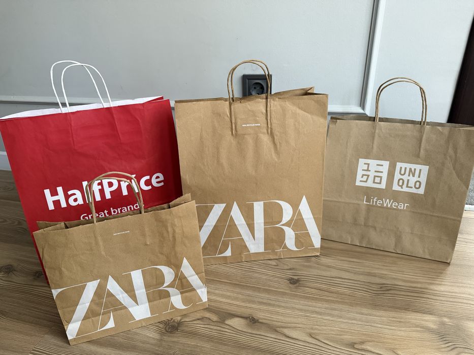Брендові пакети, пакеты бумажные Zara, H&M, Ultra Shop, Benetton