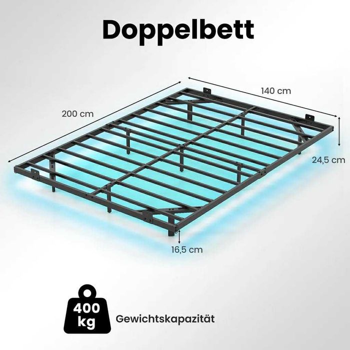 Łóżko LED metalowe