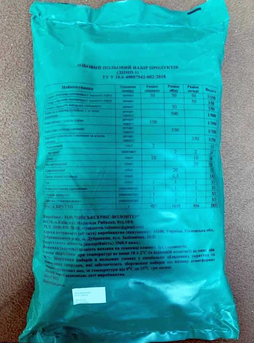 Индивидульный рацион питания / ИРП / нового образца / реторт /суточный ...