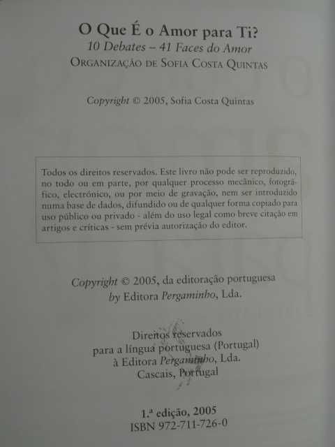 O Que é o Amor Para Ti de Sofia Costa Quintas - 1ª Edição