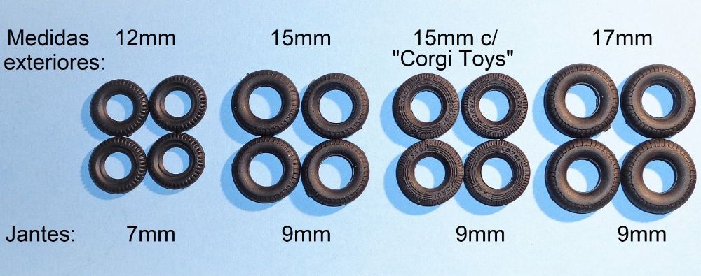 Pneus Miniaturas Antigas CORGI e DINKY, etc (NÃO SÃO ORINGS)
