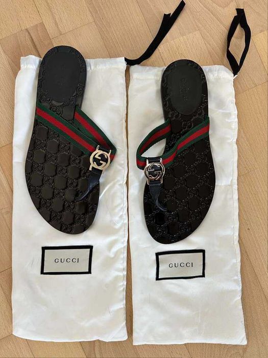 Gucci – sandały klapki z tkanym detalem – rozmiar 39