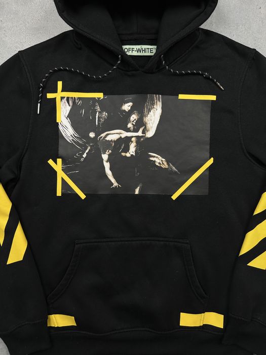 Off-White czarna bluza z kapturem i żółtymi nadrukami