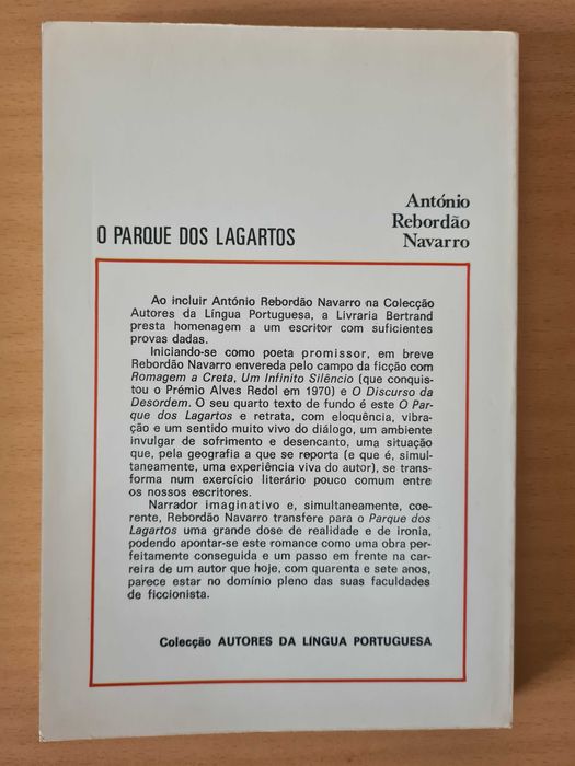 Livro "O Parque dos Lagartos" de António Rebordão Navarro