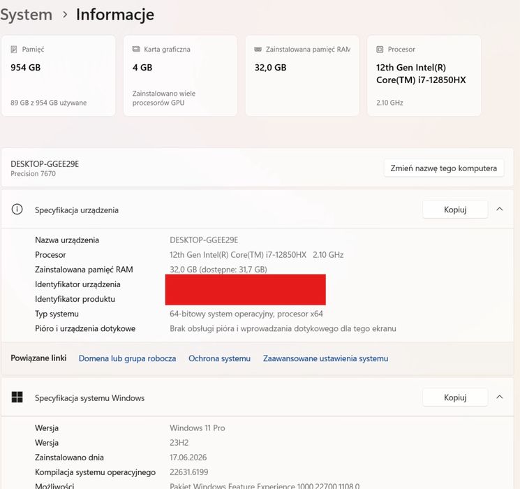 Dell Precision 7670 i7-12850HX 32GB DDR5 RTX A1000 1TB 16" Win11 Pro
