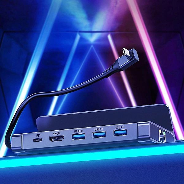 Hub Choetech M52 do Steam Deck Usb-c - Usb-c Pd/usb-a/hdmi/rj45 - szar