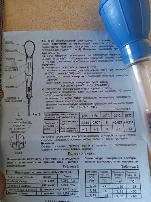 Арэометр для тосола и электролита