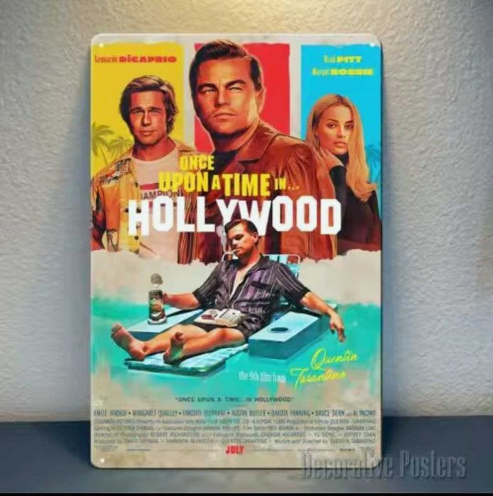 Металлическая винтажная табличка Тарантино Однажды в Голливуде 14x20см