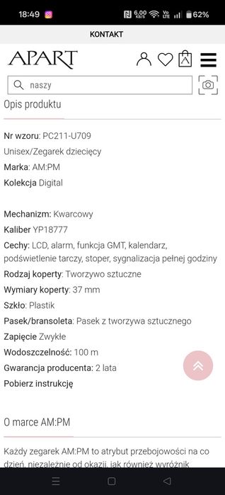 Zegarek dziecięcy AM:PM kwarcowy