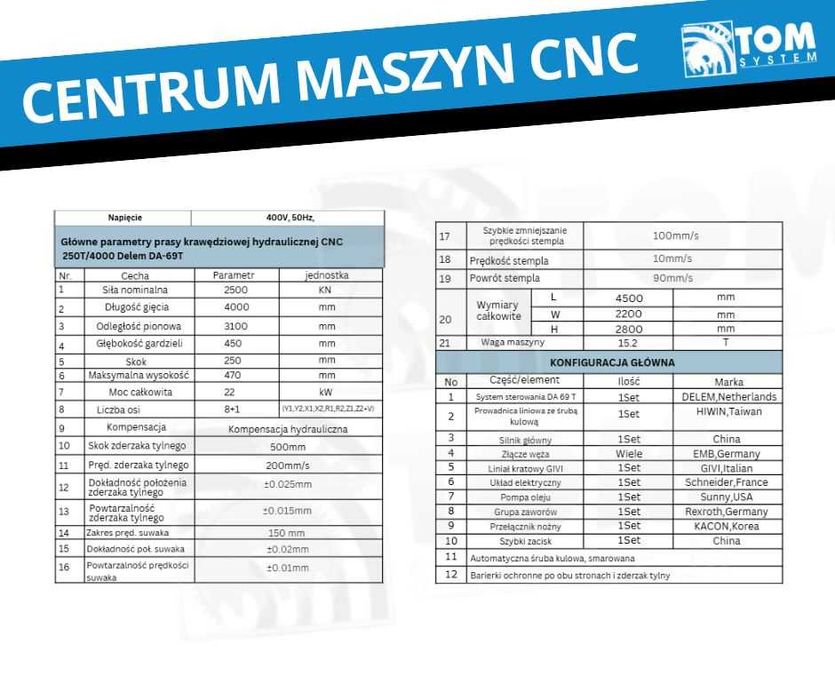 Prasa krawędziowa CNC 9 osiowa 250t 4000mm DA69T