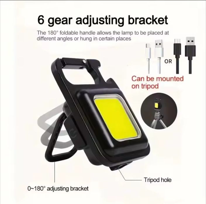 Чорний Світлодіодний ліхтар брелок з карабіном