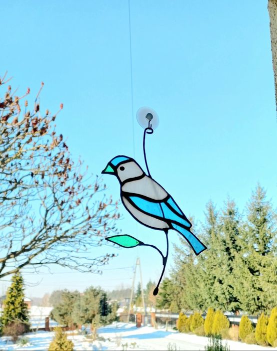 Witraż, ptak że szkła w stylu Tiffany,  łapacz słońca, dekoracja okna