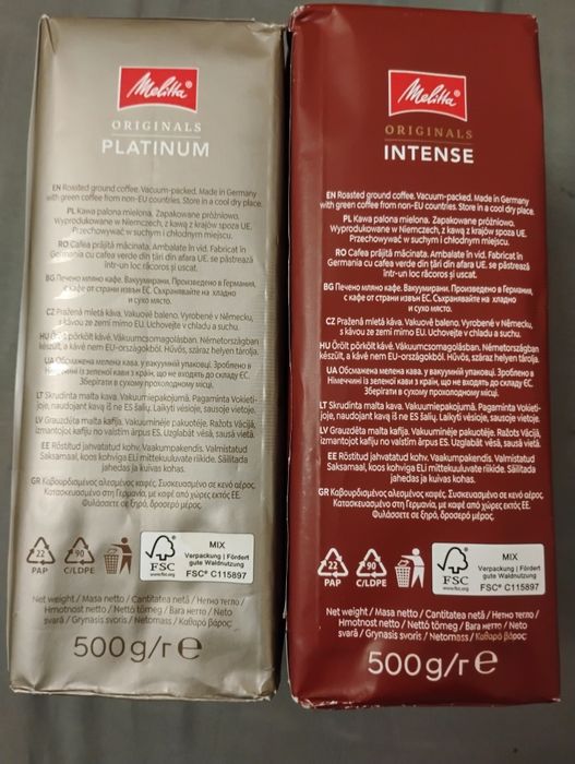 Melitta kawa mielona 2x500 g.Platinum Intense