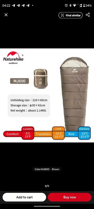 Спальник Naturehike 2кг mj600 m600 до -35, комфорт -5