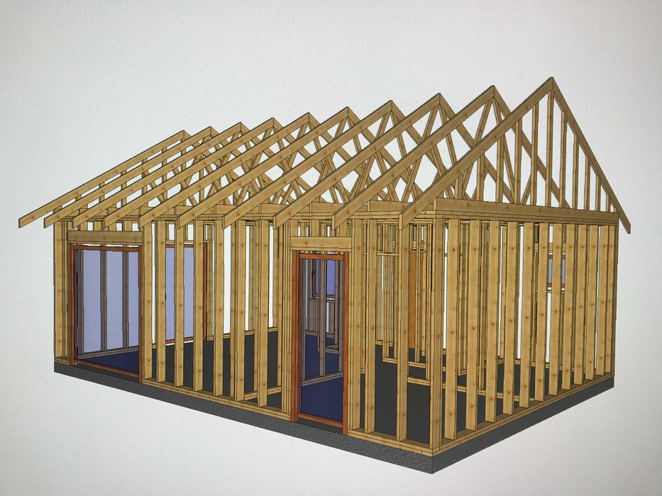 KONSTRUKCJA dom parterowy całoroczny drewno C24 wiązary PARTERO 58