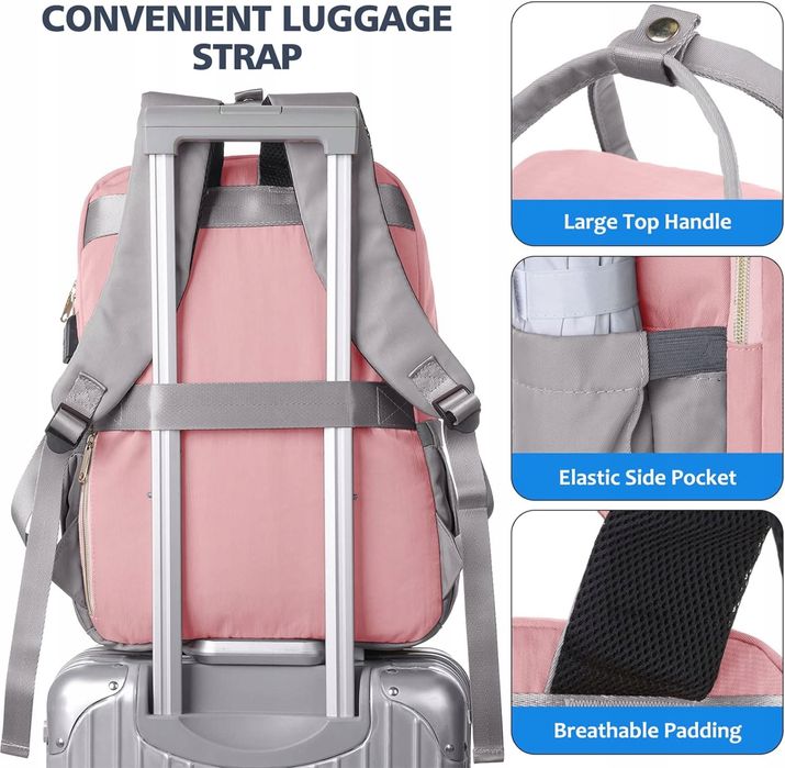 Plecak damski YIORMIOR z portem ładowania USB, różowy