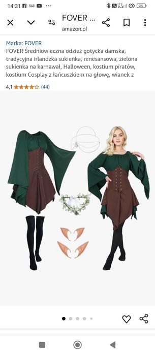 Cosplay Elf.stroj przebrania.L.FOVER Średniowieczna gotycka odzież dam