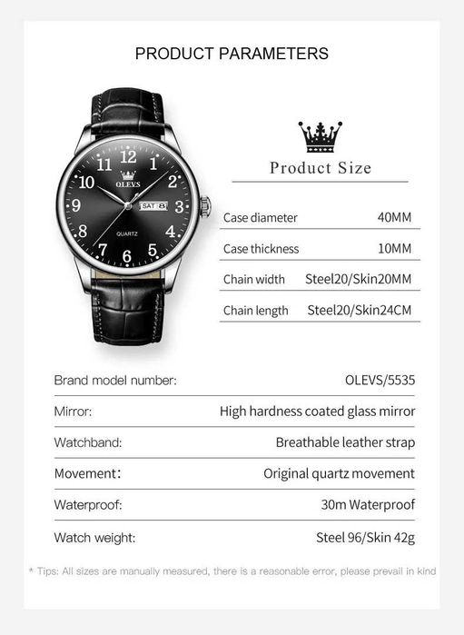 Zegarek męski Olevs garniturowy 40mm klasyczny podwójny datownik