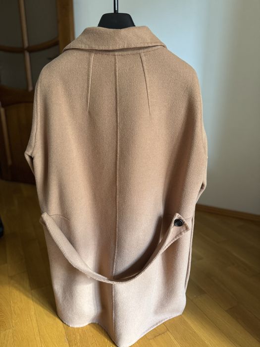 Кашемірове жіноче пальто двубортне, ручна робота, бежеве, XS-M