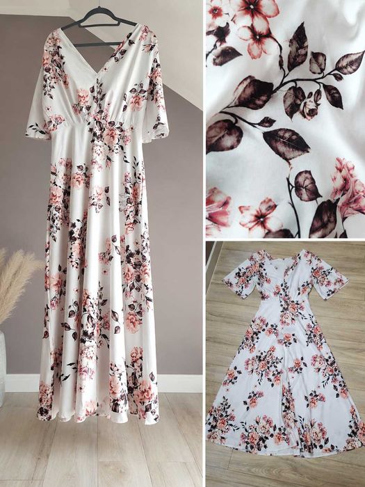 Długa sukienka w kwiaty maxi wesele elegancka romantyczna M nowa bez metki