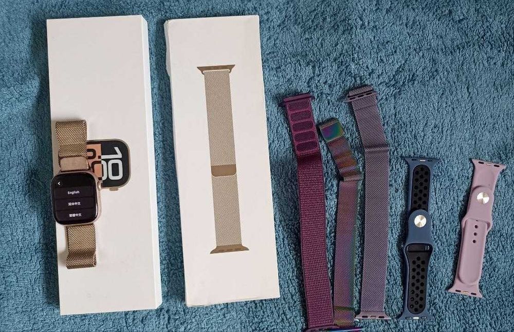 Apple Watch Series 10 42 mm Rose Gold + оригінальний ремінець Gold + 5 ременців