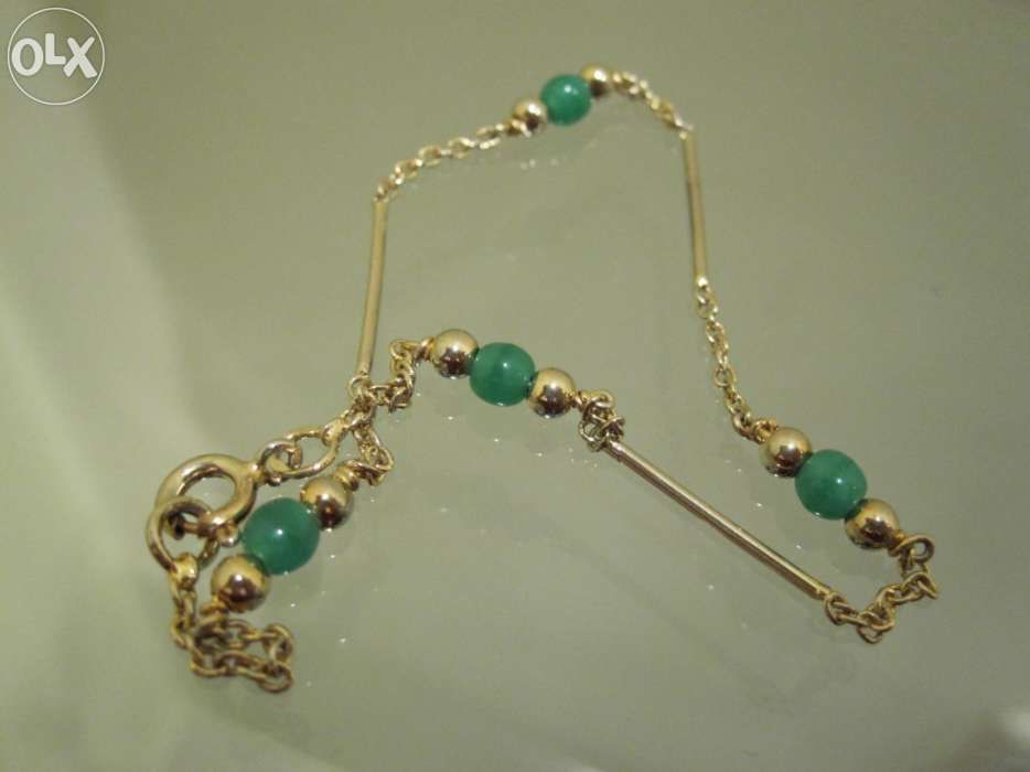 Pulseira de Prata Banho Ouro 835 com pedras verdes 21 cm e 3 gr