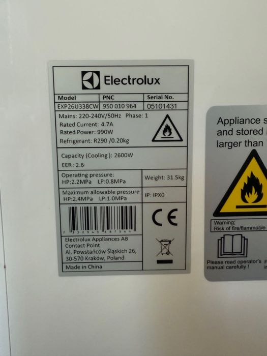 Klimatyzator przenośny Electrolux. STAN BARDZO DOBRY.