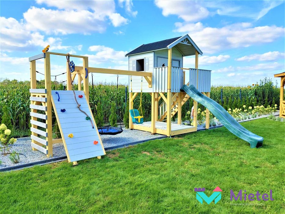 Domek z dużą piaskownicą zestaw dziecięca arkadia ze zjeżdżalnią